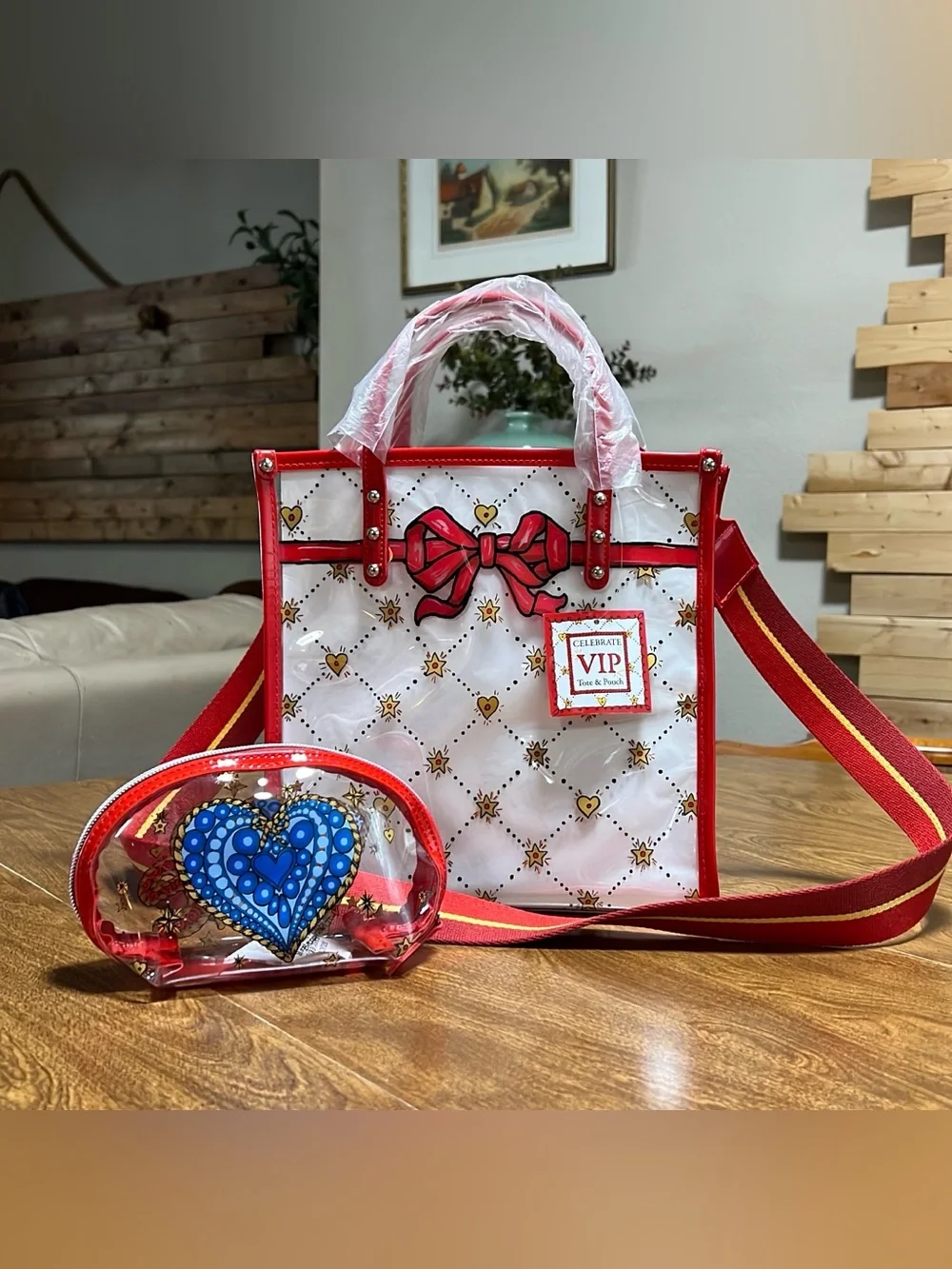 Brighton Celebrate VIP Women’s Clear Red Trim Tote Bag and Pouch Sets Included